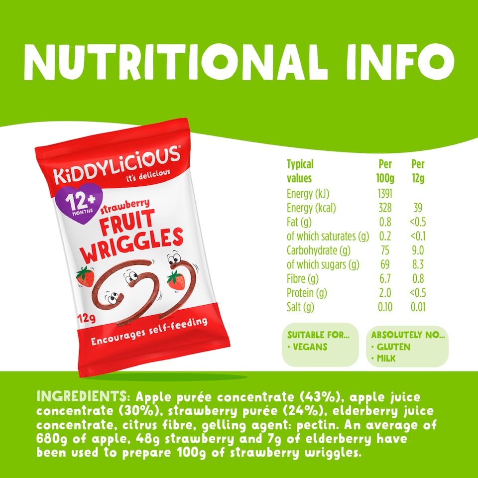 image 1 of Kiddylicious Strawberry Fruit Wriggles 12G