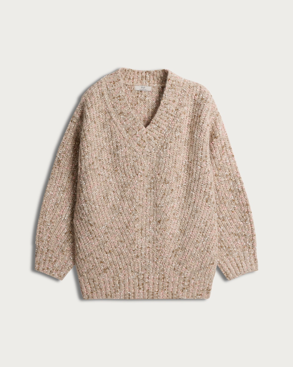 image 1 of F&F Knitted V Neck Jumper with Wool in Multi