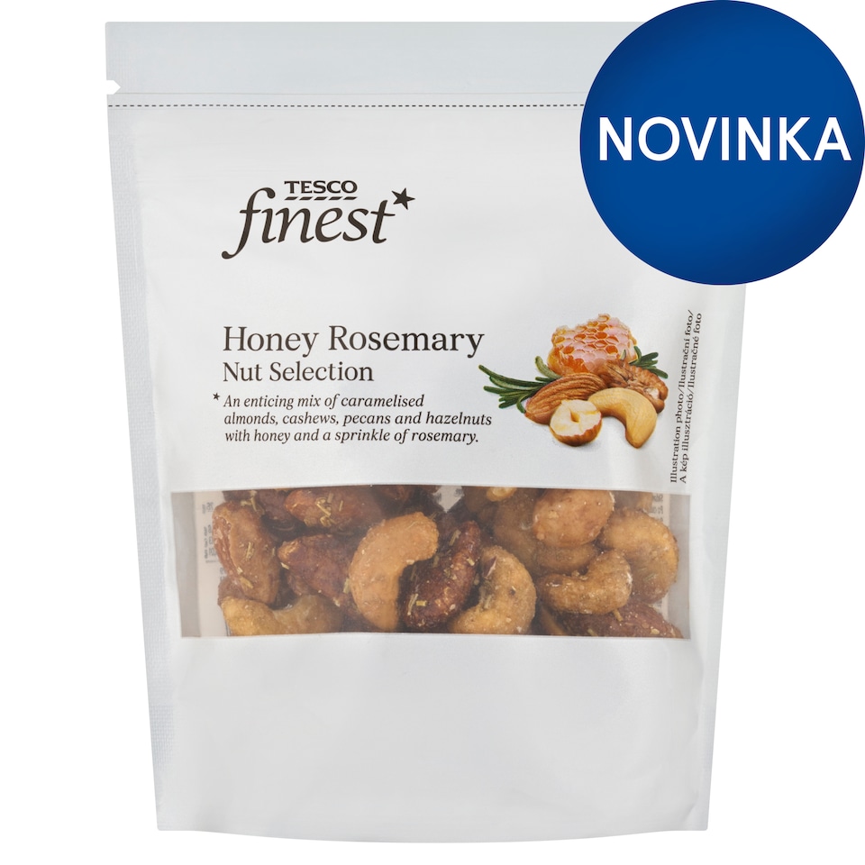 Tesco Finest Zmes karamelizovaných suchých škrupinových plodov s medom a rozmarínom 150 g