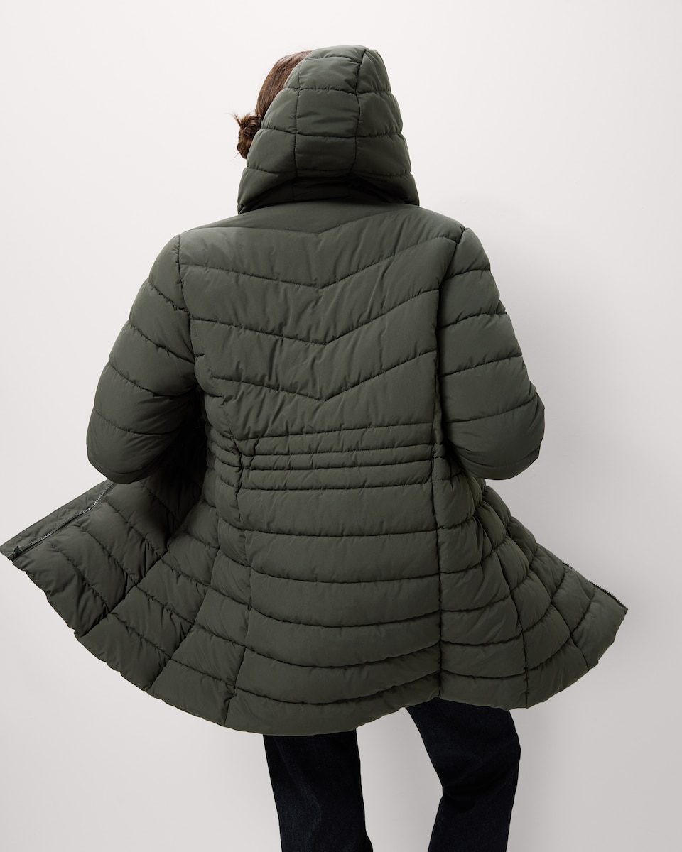 image 1 of F&F Shower Resistant Padded Hooded Longline Coat in Khaki