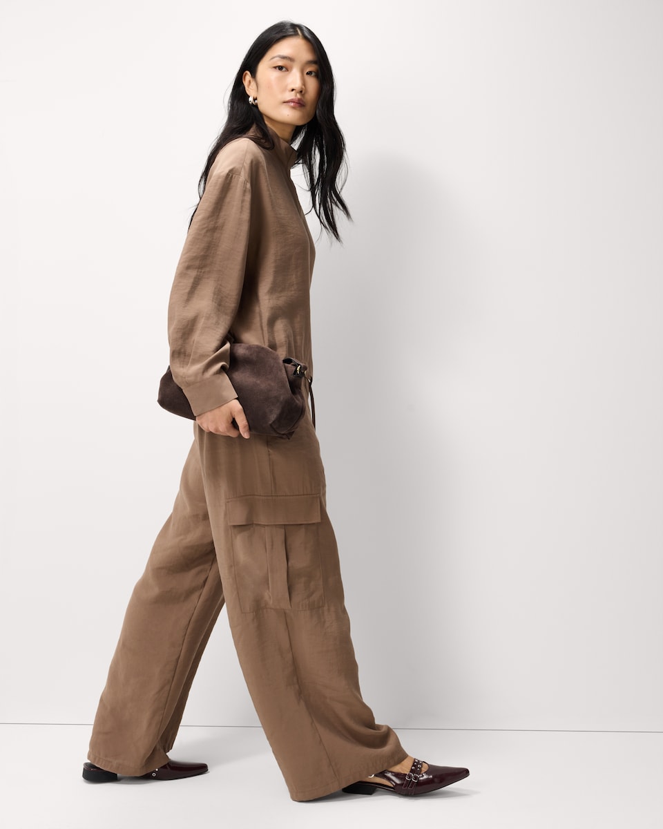 image 1 of F&F Modal Rich Wide Leg Cargo Trousers in Chocolate