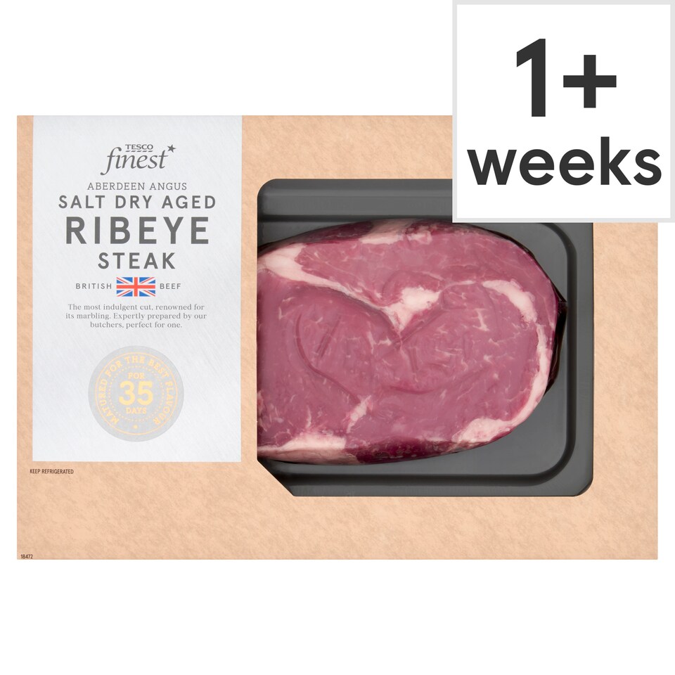 TESCO finest AA Salt Dry Aged Beef Ribeye Steak 350g