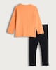 image 2 of F&F Boys Cotton Rich Spooky Skull Print Top and Leggings Set in Orange