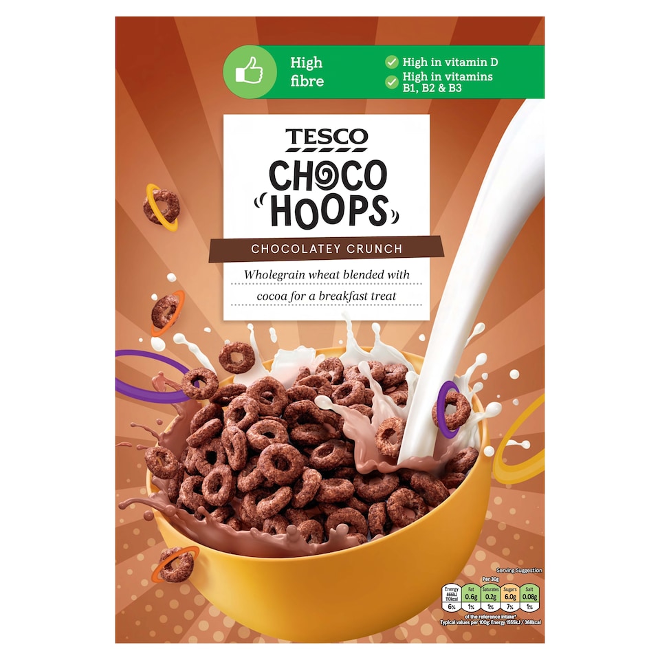 Tesco Choco Hoops Cereal 375G