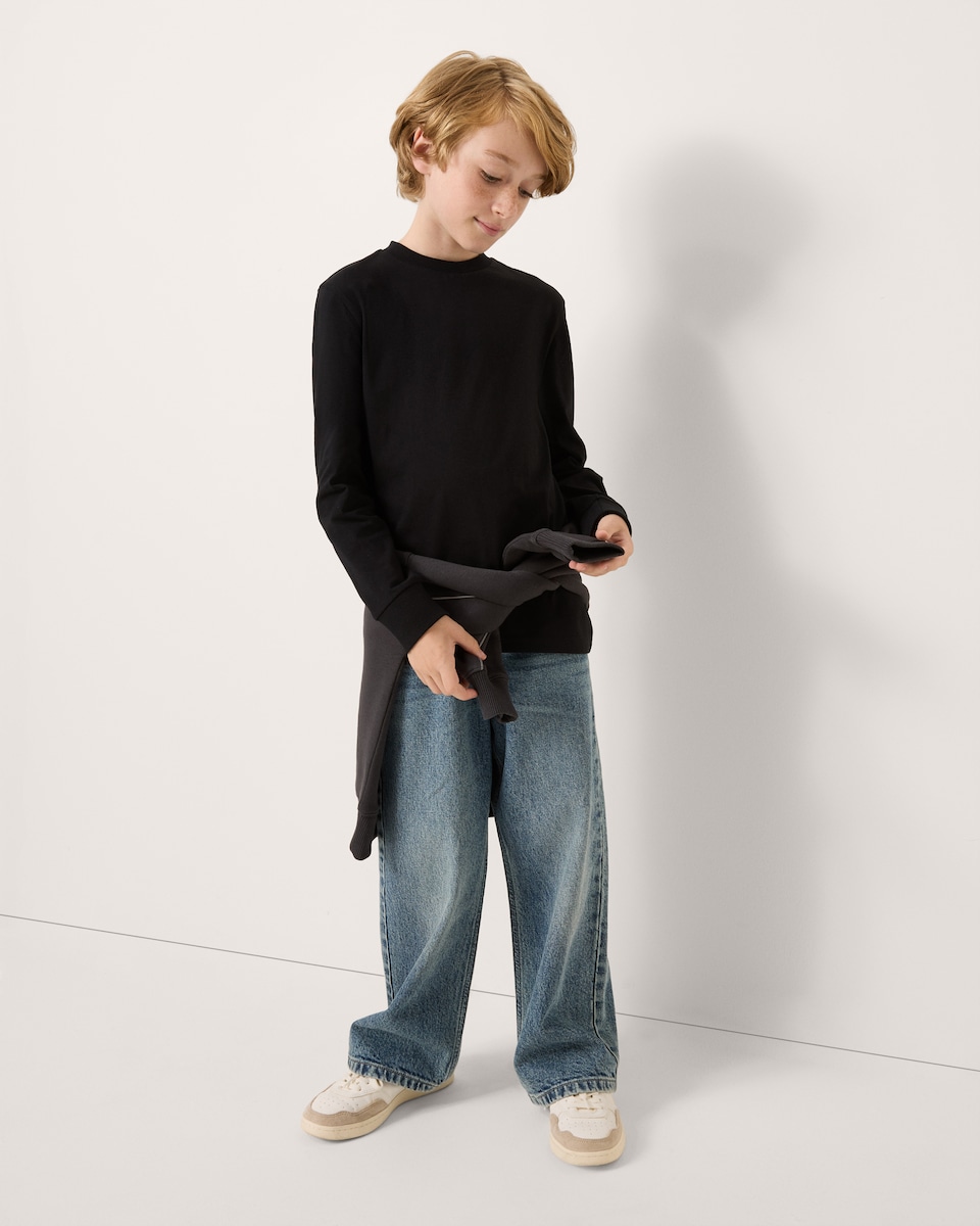 image 1 of F&F Boys Pure Cotton Long Sleeved Top in Black