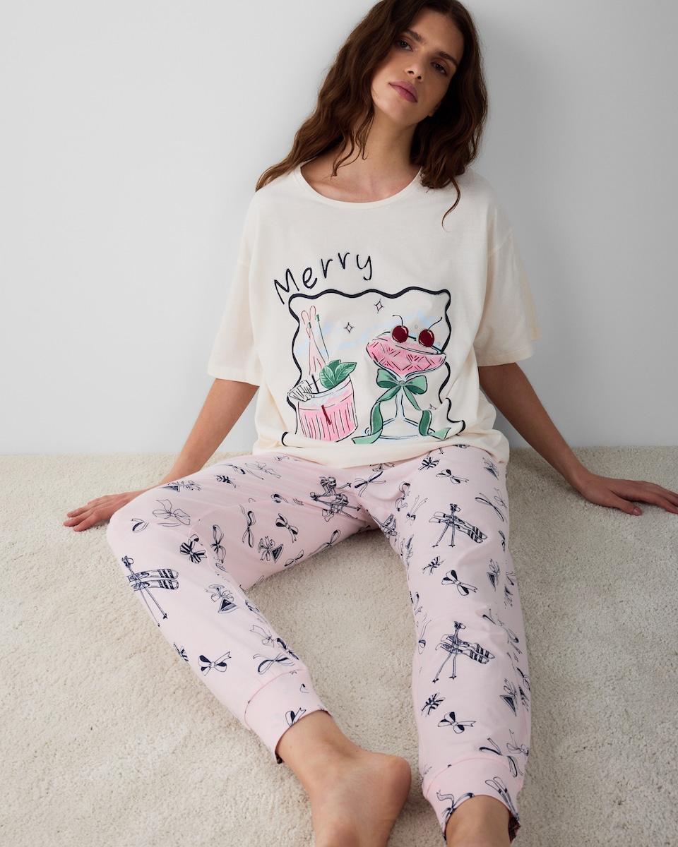 image 1 of F&F Pure Cotton Martini Pyjama Top in White