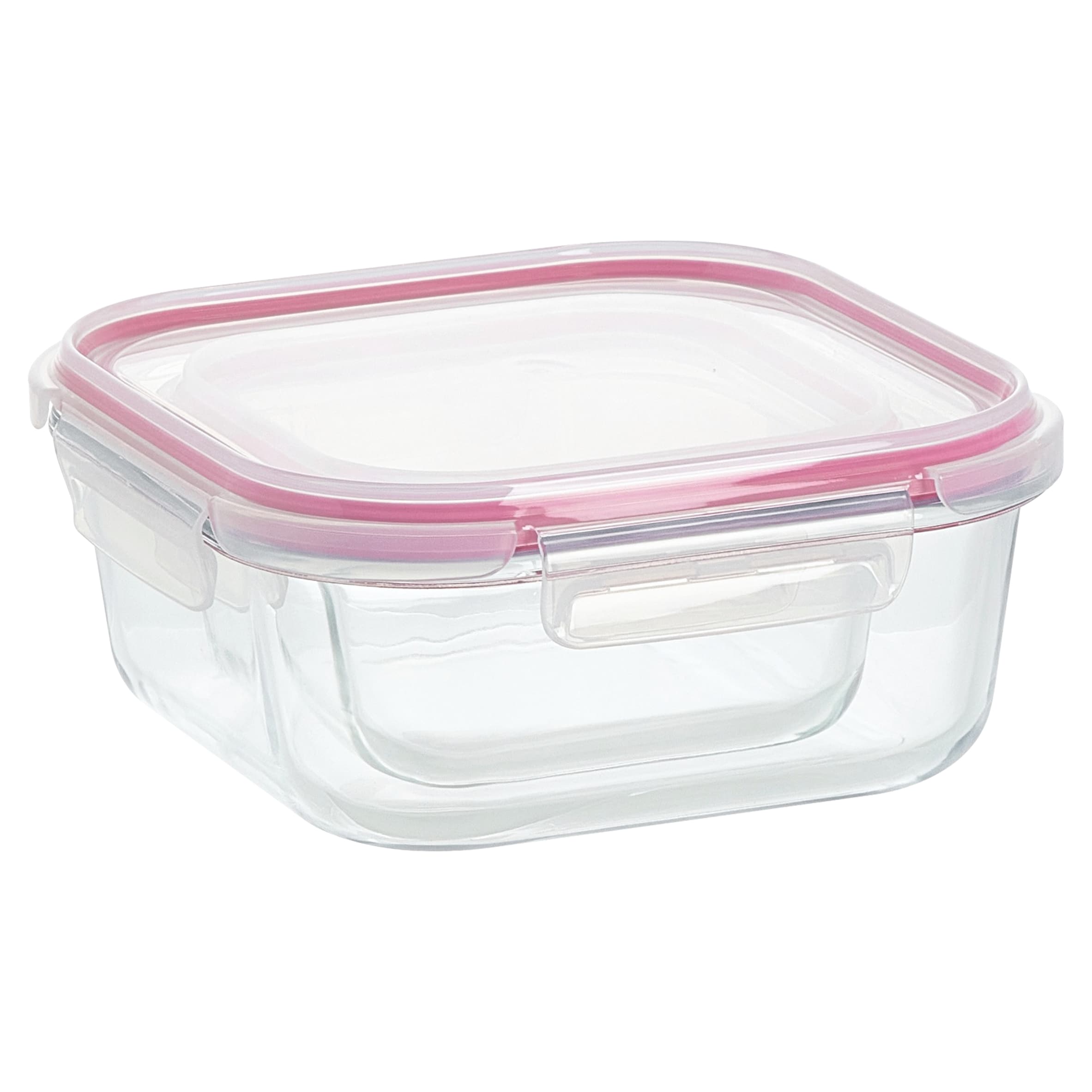 Go Cook Klip Pink Glass Square Food Storage 450ml & 1100ml Twin Pack