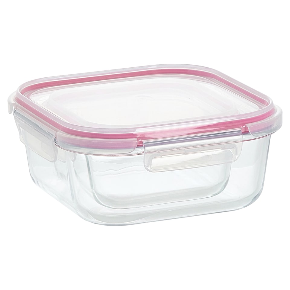 image 1 of Go Cook Klip Pink Glass Square Food Storage 450ml & 1100ml Twin Pack