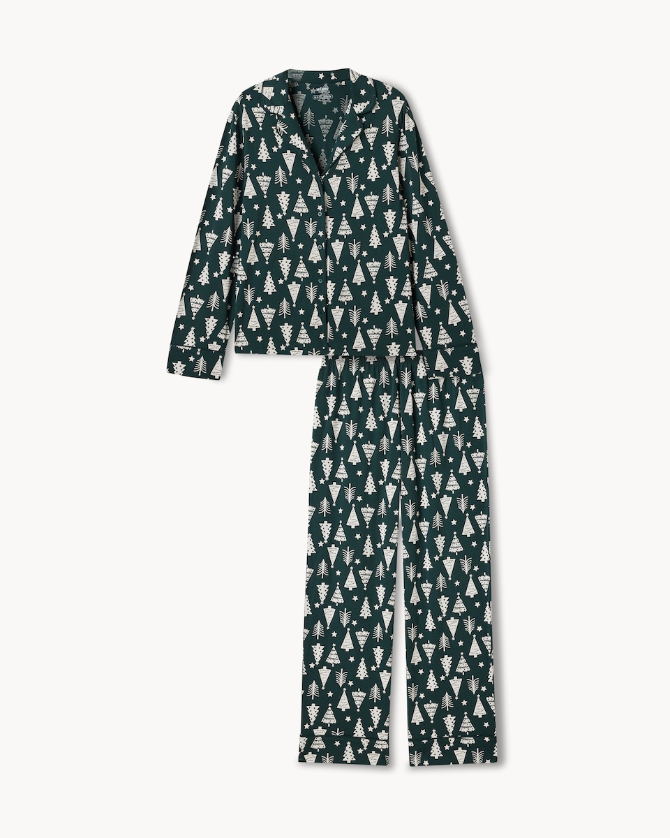 image 1 of Christmas Pure Cotton Tree Revere Matching Family Pyjama Set in Green