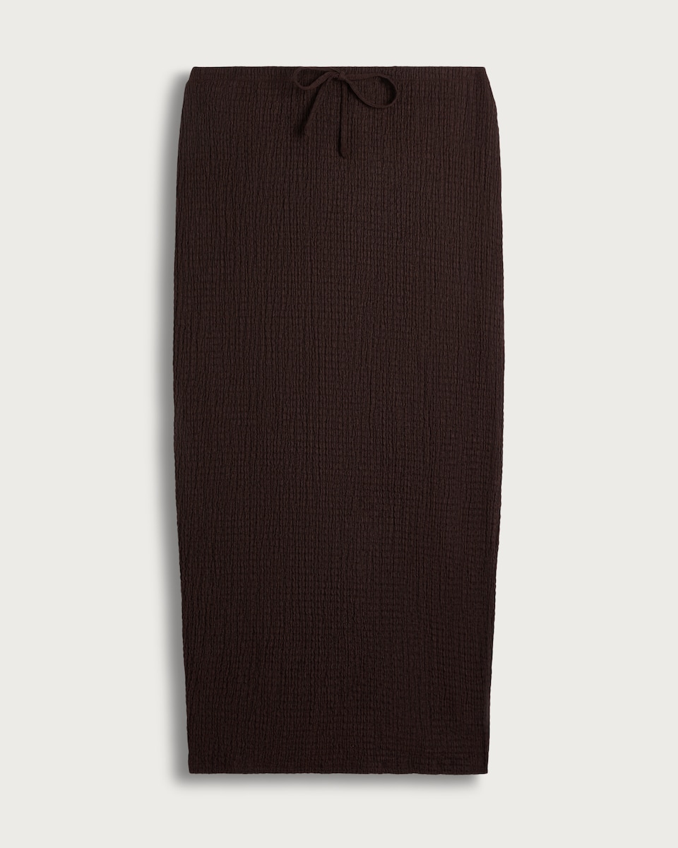 F&F Textured Drawstring Bubble Midi Skirt in Chocolate