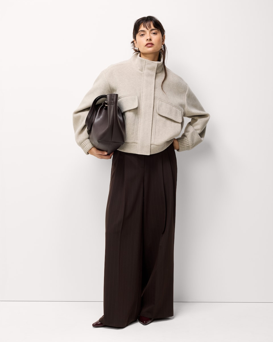 image 1 of F&F Funnel Neck Zip Up Jacket in Neutral
