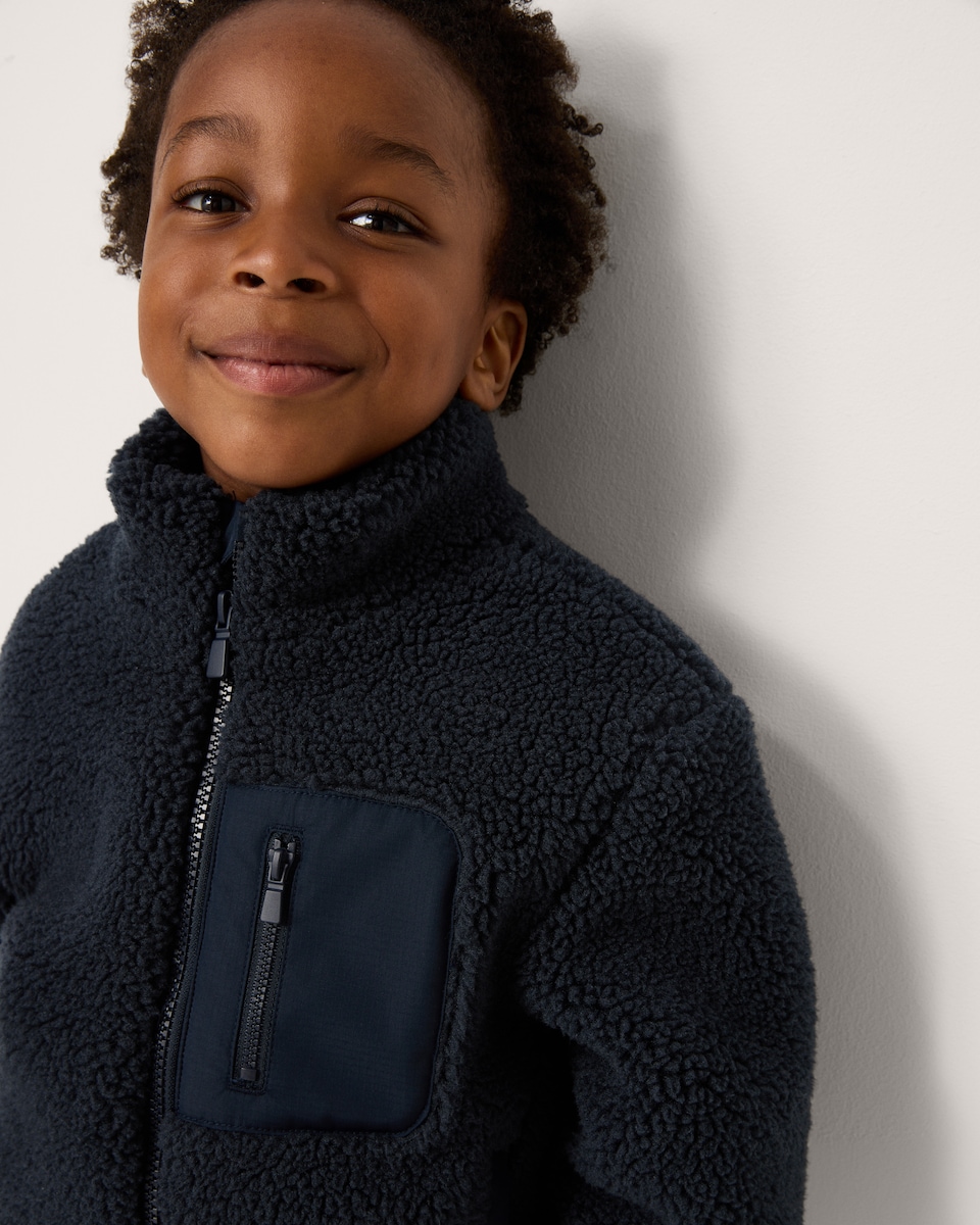 image 1 of F&F Boys Borg Zip Up Jacket in Navy