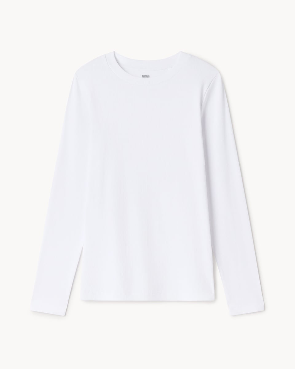 image 1 of F&F Cotton Rich Ribbed Long Sleeved Top in White