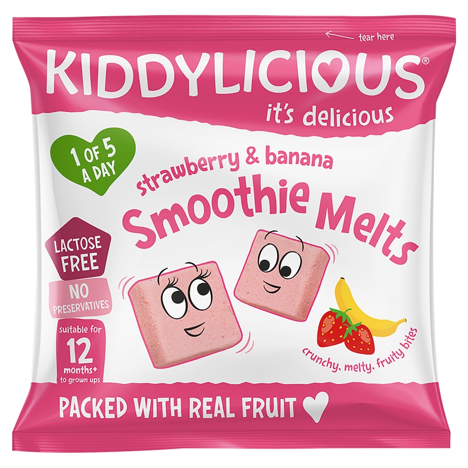 Kiddylicious Ovocné polštářky z jahod a banánu 6g