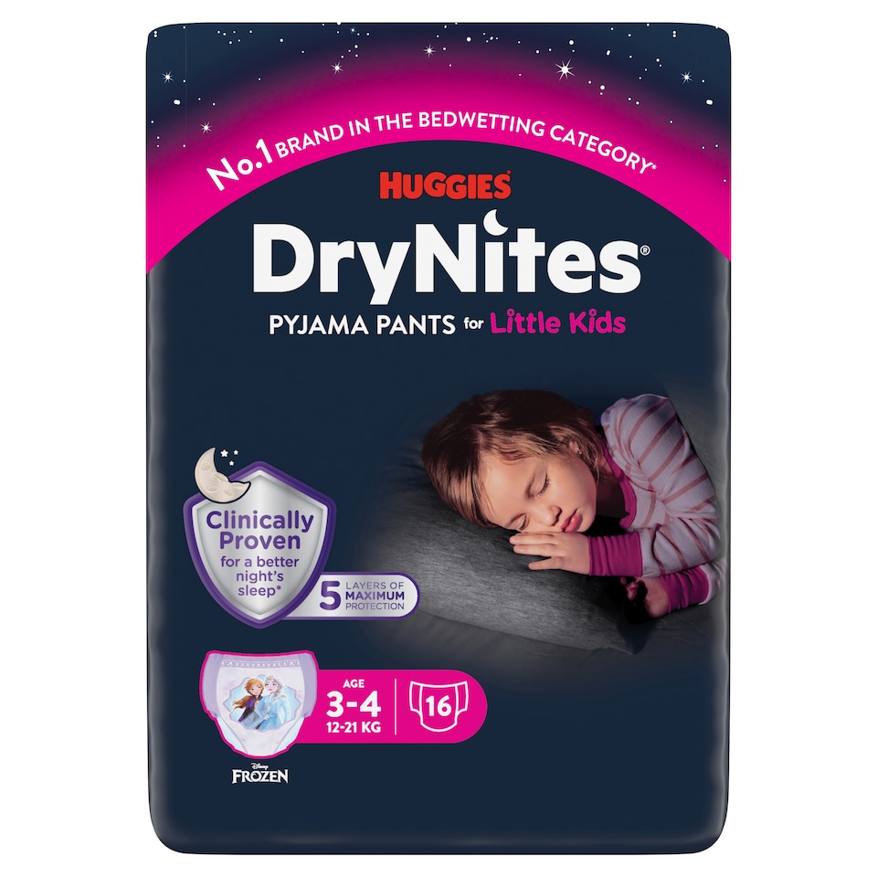 image 1 of Huggies Drynites Pyjama Pants Girl 3-4 Years 16 Pack