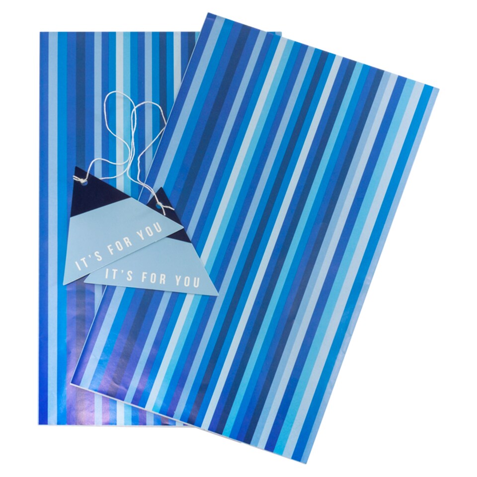Tesco Blue Multi Stripe 2 Sheets 2 Tags