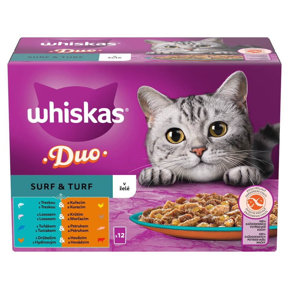 Whiskas Duo teljes értékű nedves eledel felnőtt macskáknak aszpikban 12 x 85 g (1,02 kg)