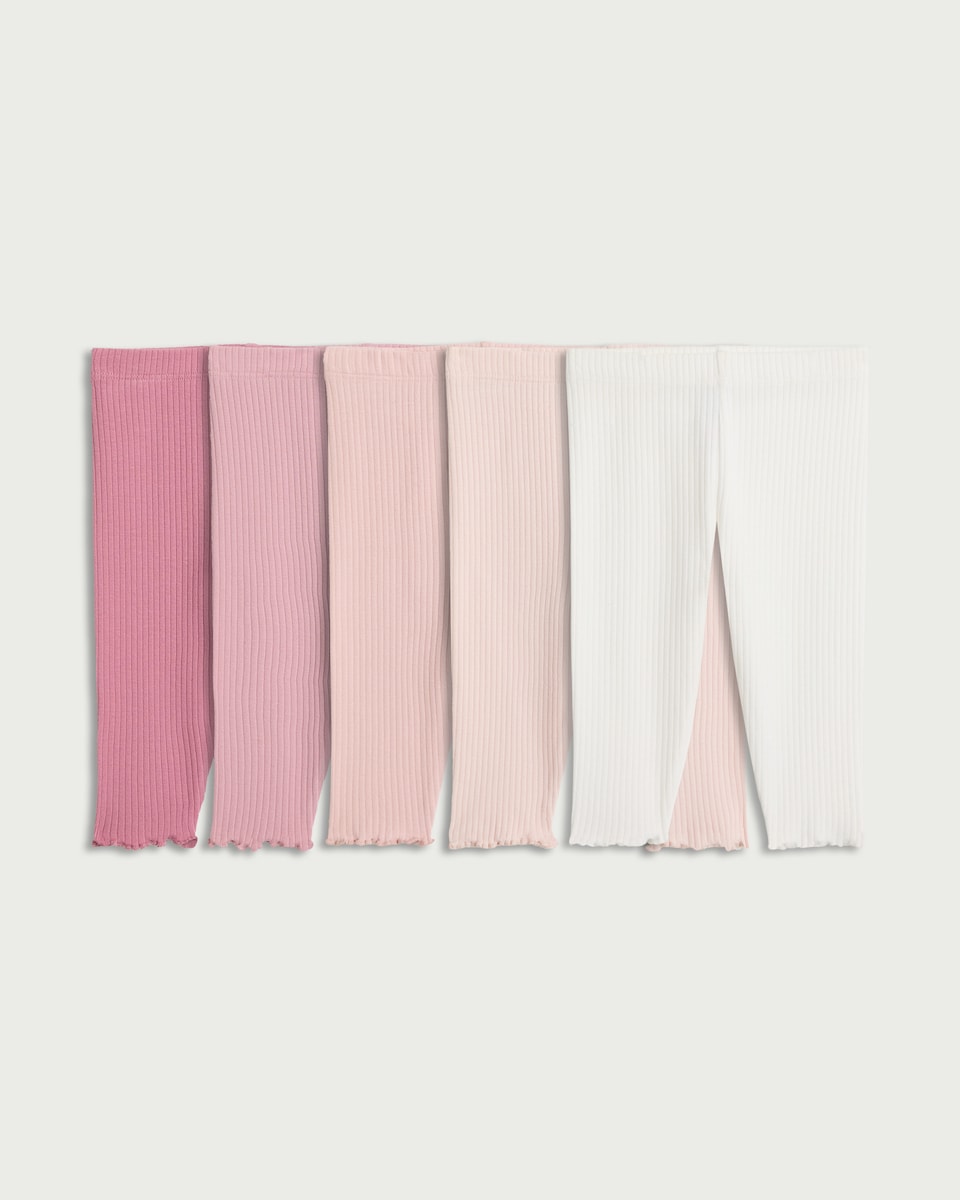 F&F Baby 5-Pack Cotton Rich Ribbed Leggings in Pink