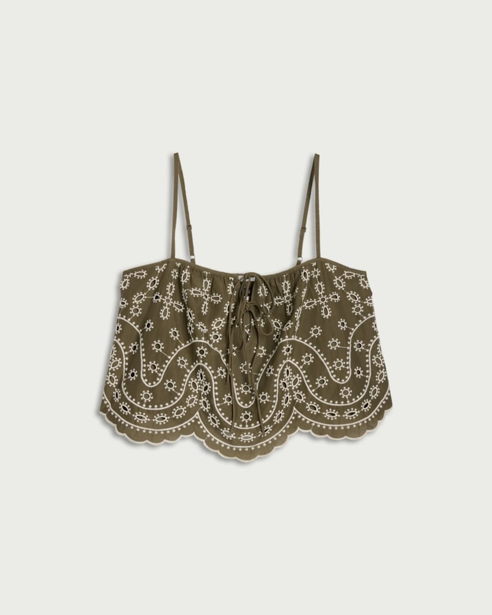 image 1 of F&F Pure Cotton Embroidered Co-ord Top in Khaki