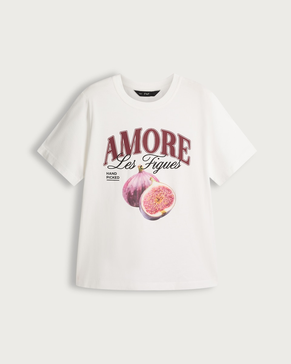 F&F Pure Cotton Amore Les Figues Graphic T-Shirt in Cream