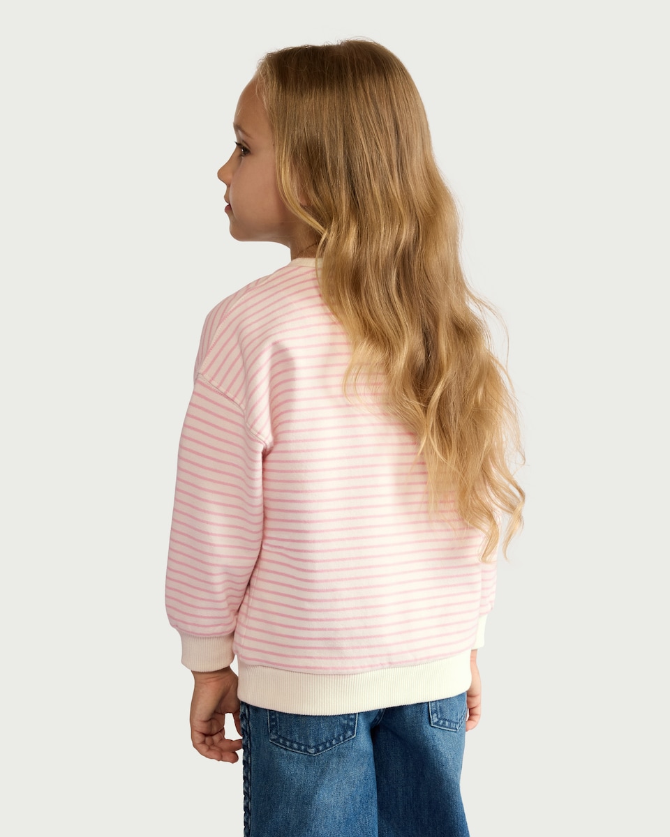 image 1 of F&F Girls Pure Cotton Striped Sweatshirt in Cream