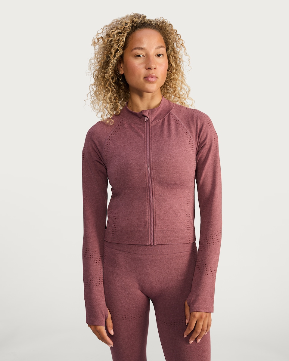 image 1 of F&F Active Seamfree Zip Up Sports Jacket in Berry