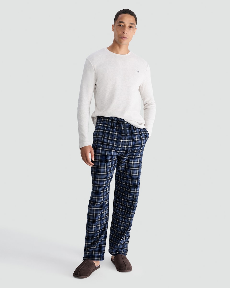 image 1 of F&F Cotton Rich Long Sleeved Top and Check Trousers Pyjamas in Multi