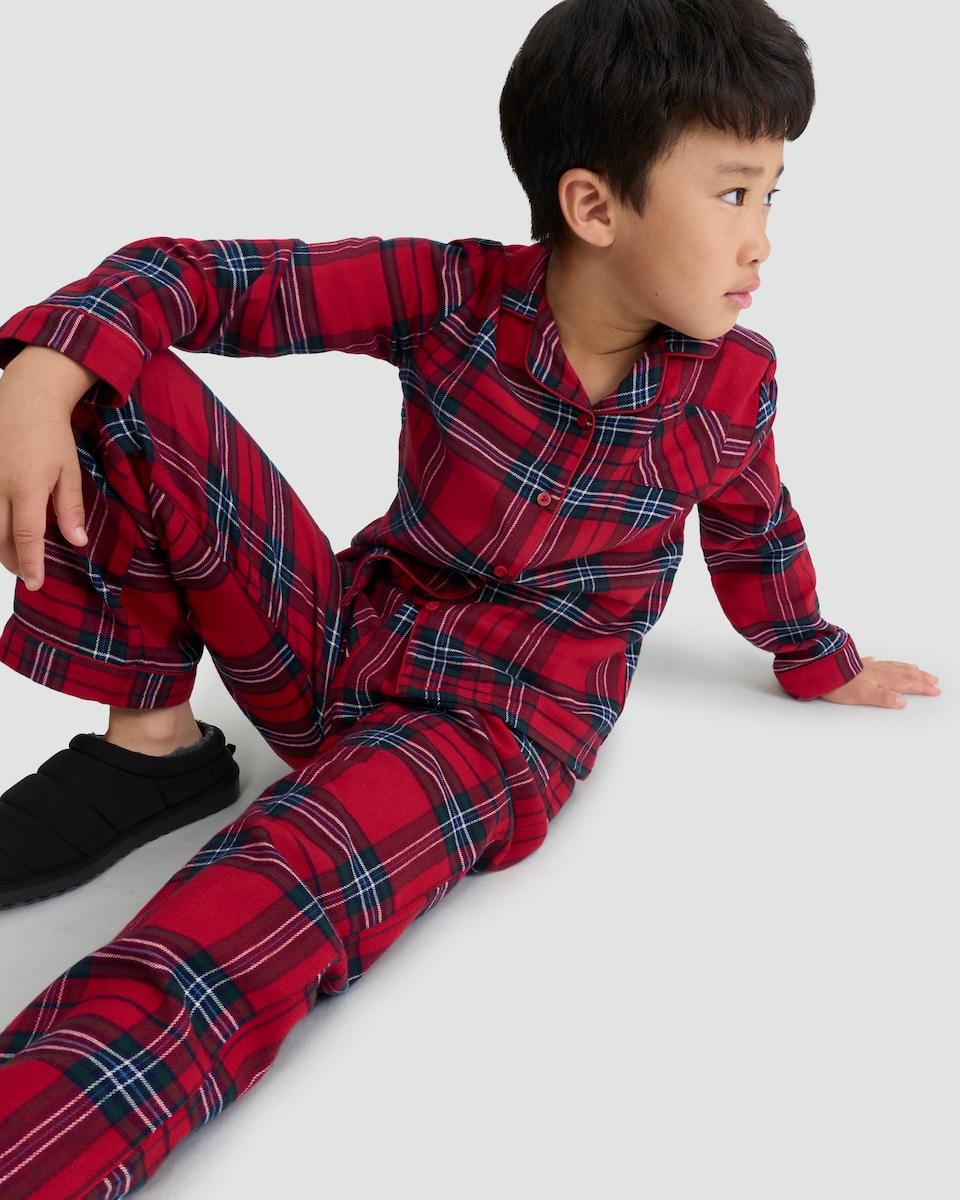 image 1 of F&F Check Woven Matching Family Button Through Pyjamas in Red