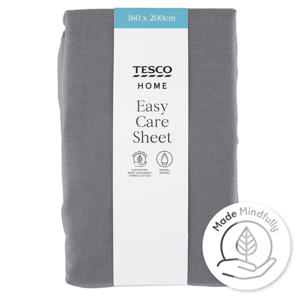 Tesco Home Easy Care Grey Sheet 160 x 200 cm