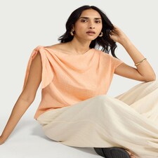 F&F Textured Tie Shoulder Blouse in Coral