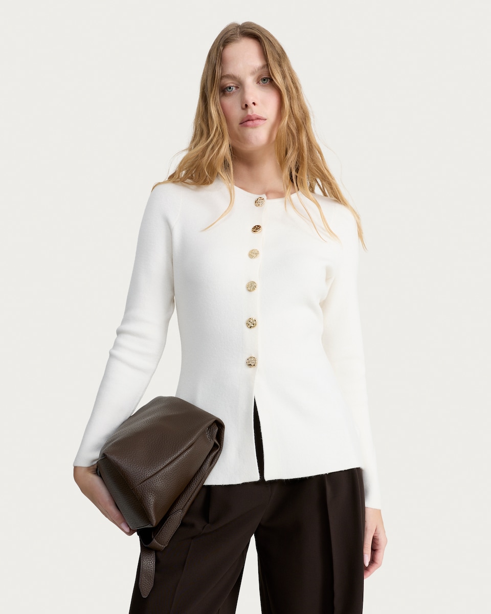 image 1 of F&F Knitted Button Front Cardigan in Cream