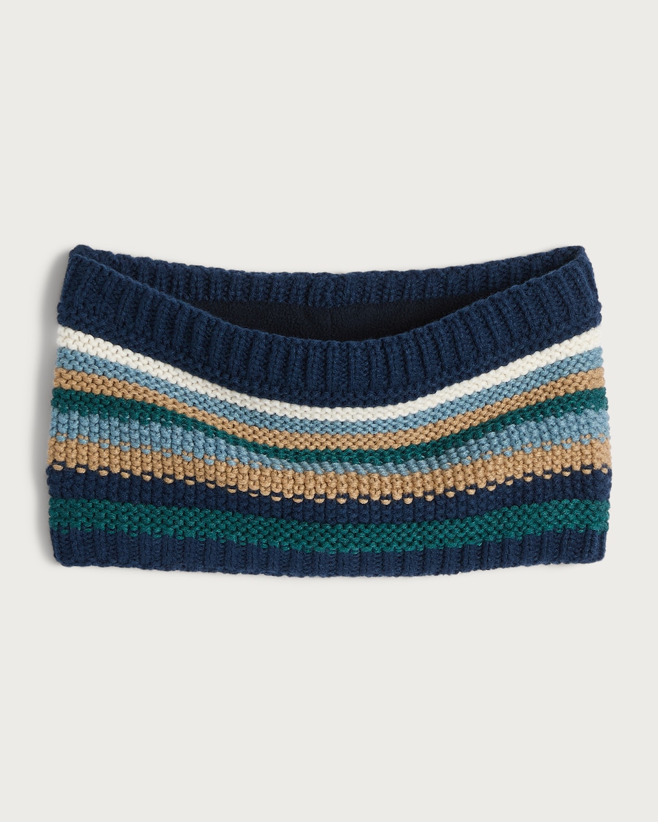 image 1 of F&F Boys 3-Piece Knitted Striped Hat, Gloves and Snood Set in Navy