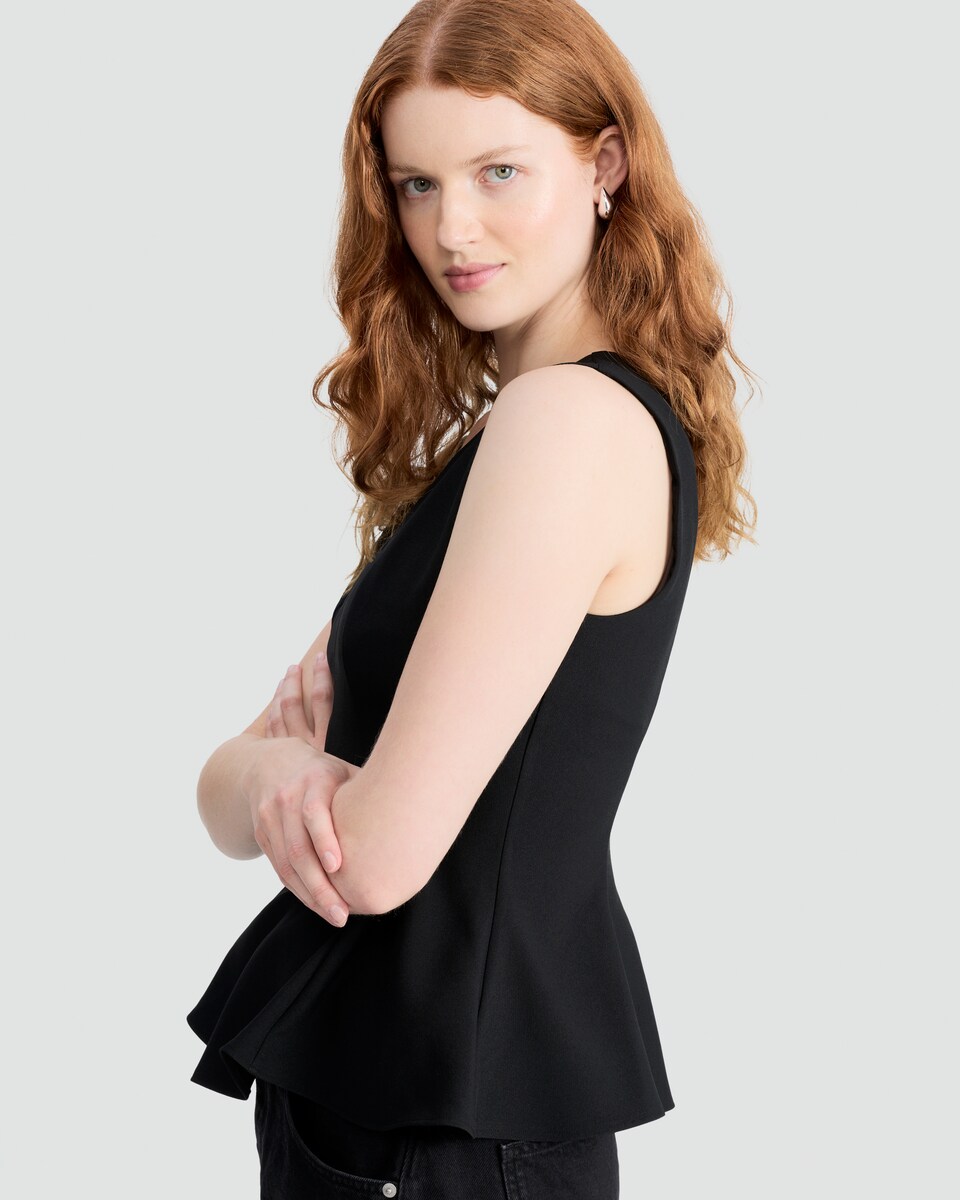 image 1 of F&F V Neck Peplum Hem Top in Black