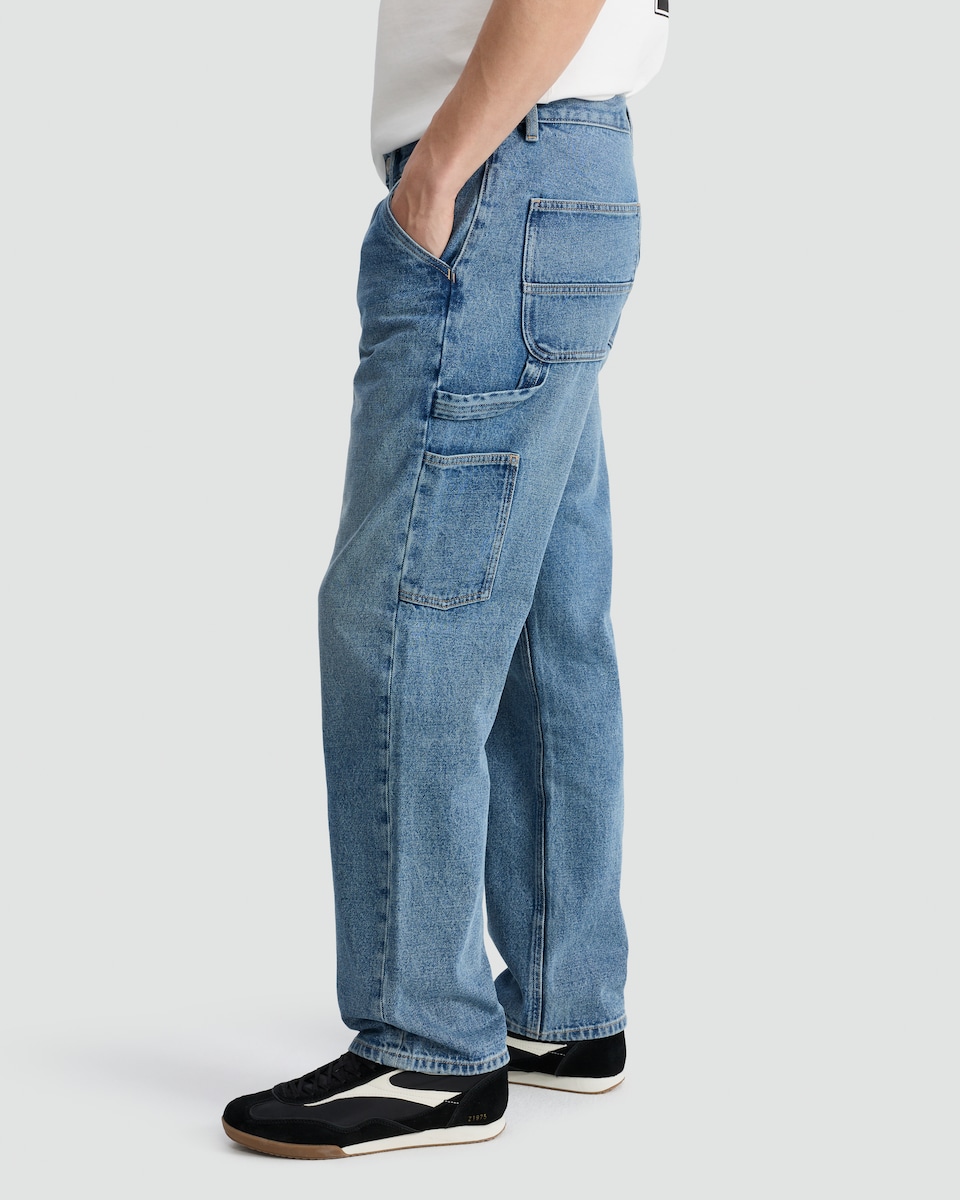 image 1 of F&F Pure Cotton Relaxed Carpenter Jeans in Blue