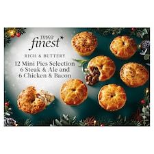 Tesco finest 12 Mini Pies, 6 Steak & Ale and 6 Chicken & Bacon 396g