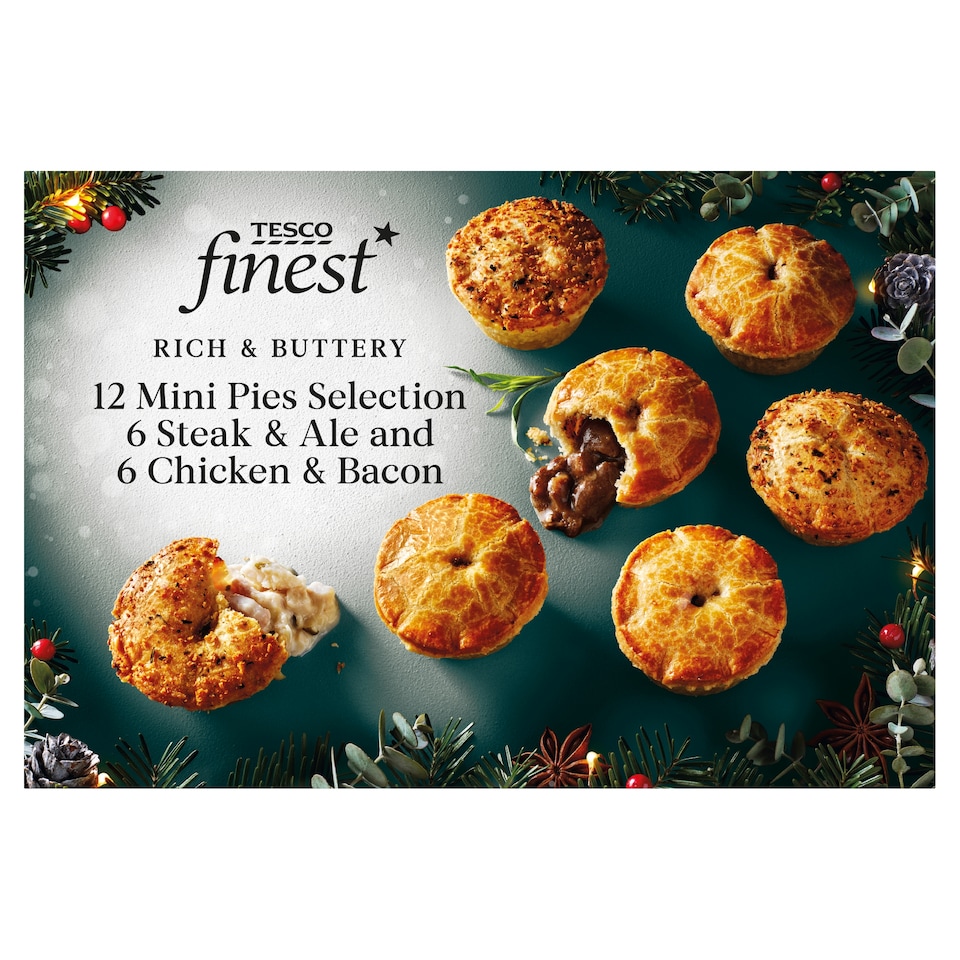 Tesco finest 12 Mini Pies, 6 Steak & Ale and 6 Chicken & Bacon 396g