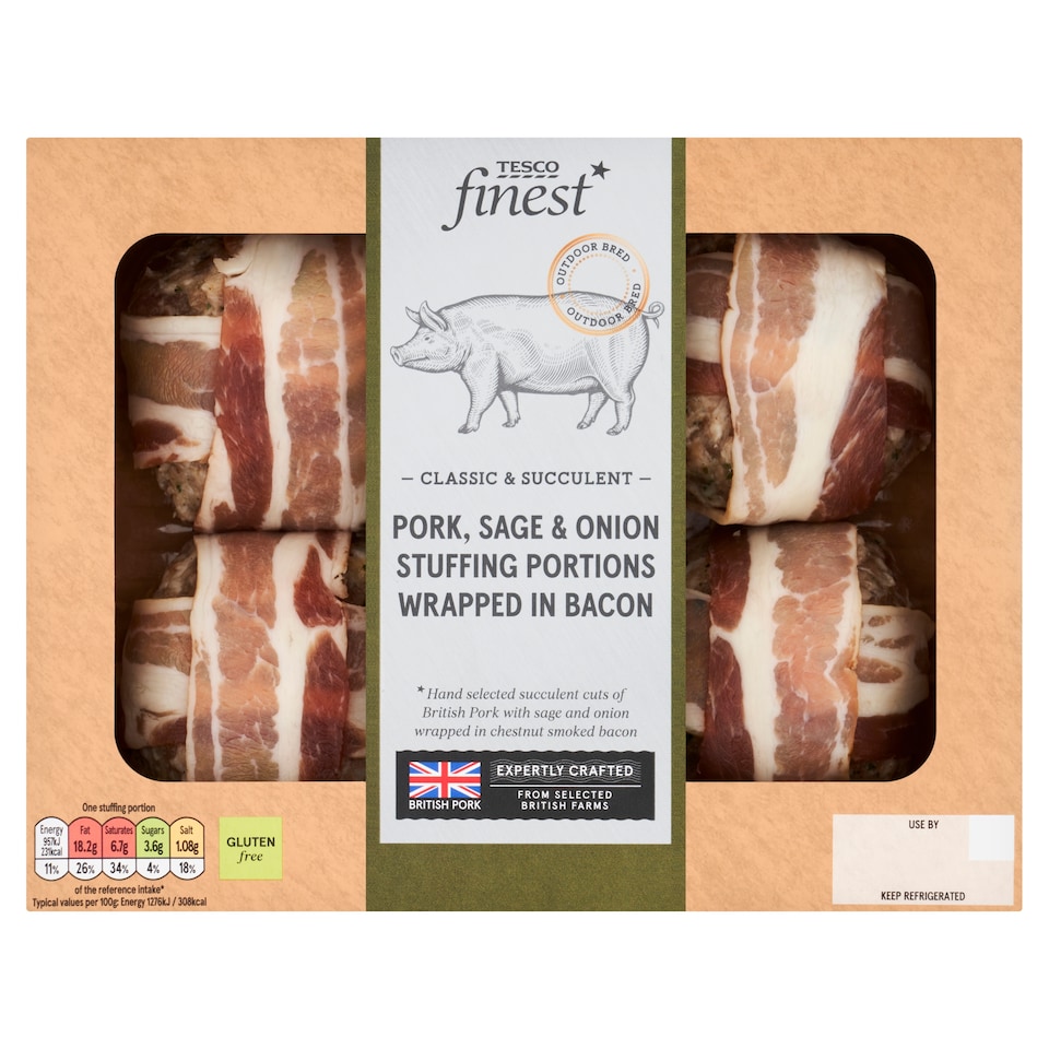 Tesco Finest Signature 4 Bacon, Sage & Onion Stuffing Portions 360g