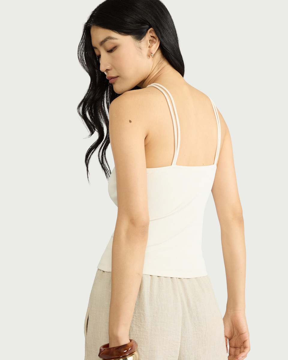 image 1 of F&F Halterneck Gold Accent Vest in Cream