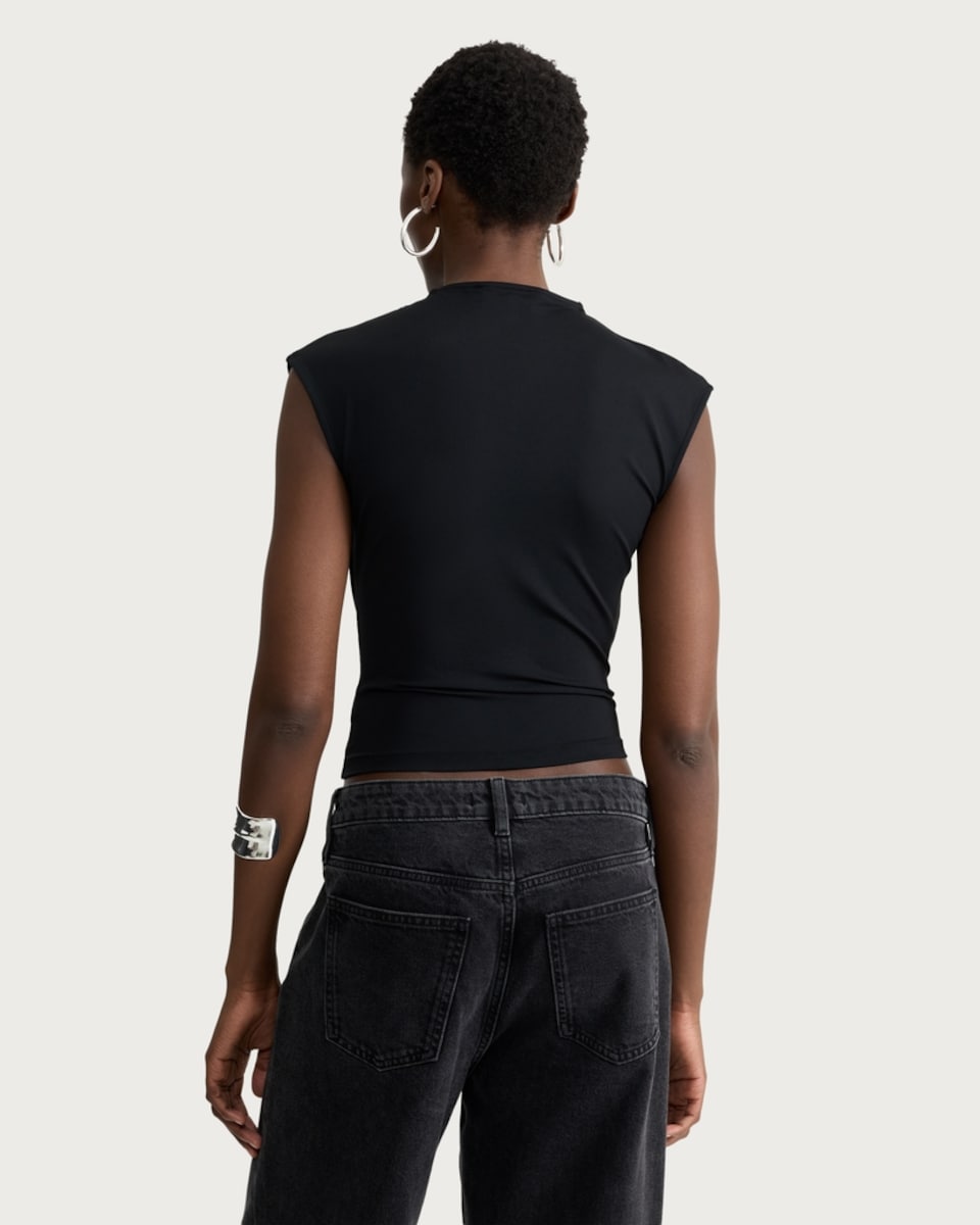 image 1 of F&F Polyamide Draped Ruched Sleeveless Top in Black