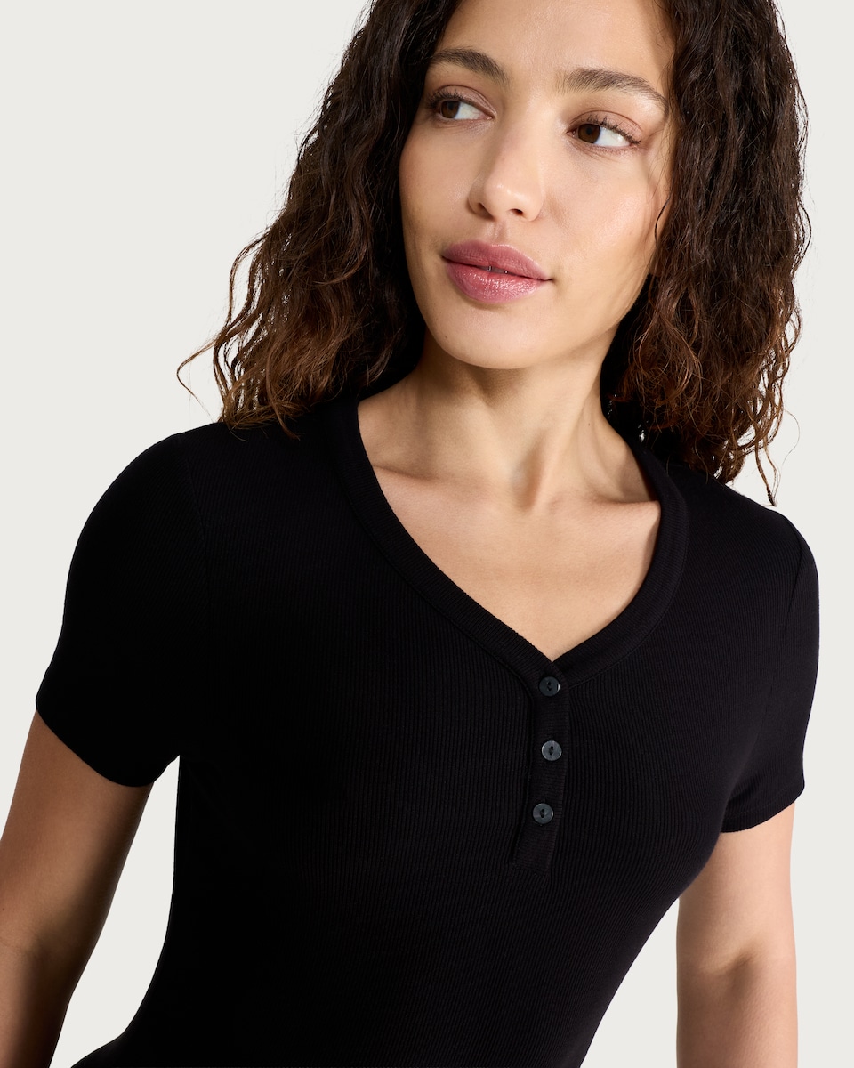 image 1 of F&F CoolEase™ Ribbed Nightdress in Black