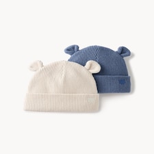 F&F Baby 2-Pack Ribbed Bear Ear Beanies in Multi