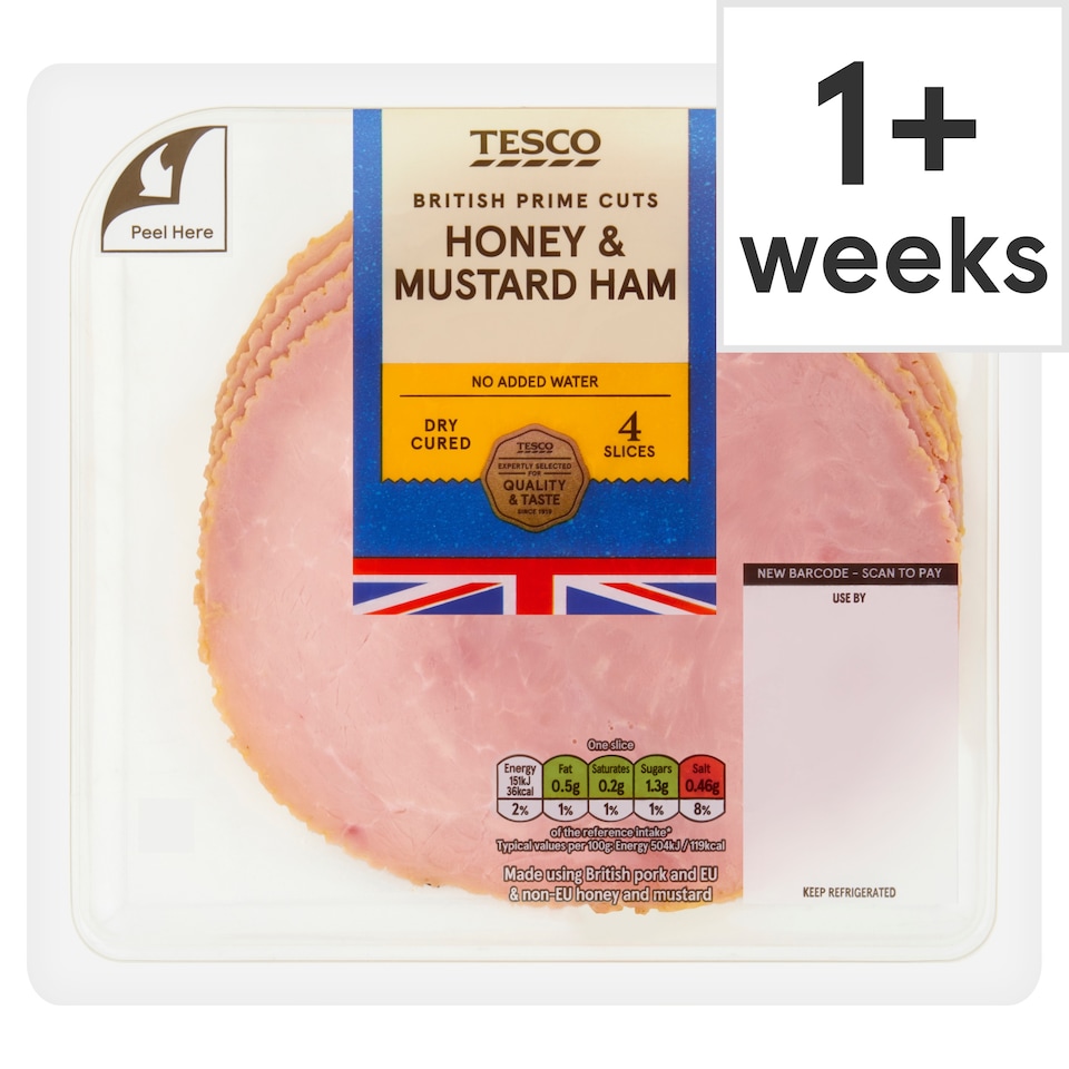 Tesco British Thick Cut Honey & Mustard Ham Slices 120g