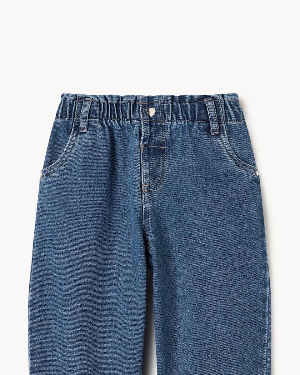 image 1 of F&F Girls Pure Cotton Barrel Leg Jeans in Blue