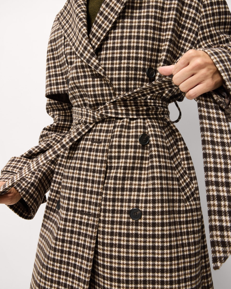 image 1 of F&F Checked Belted Trench Coat in Multi Brown