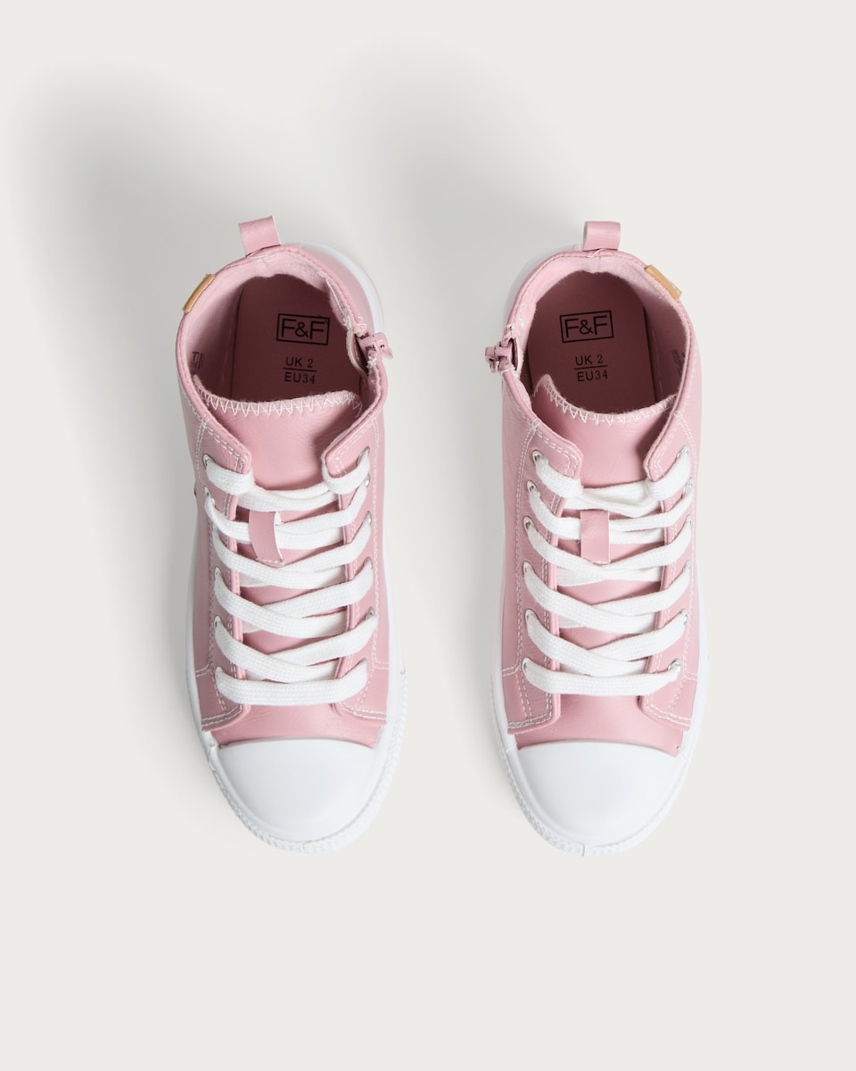 image 1 of F&F Girls High Top Lace Up Trainers in Pink