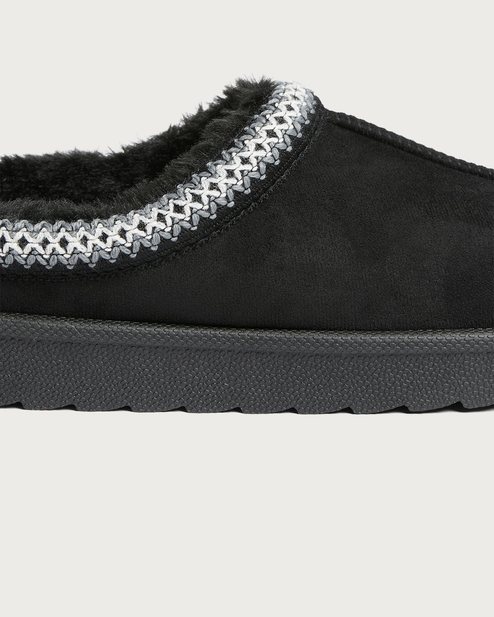 image 1 of F&F Faux Fur Lined Mule Slippers in Black