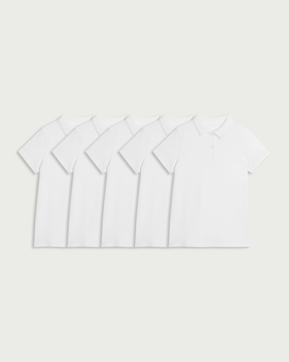 image 1 of F&F School Girls 5-Pack Pure Cotton Regular Fit Polo Shirts in White