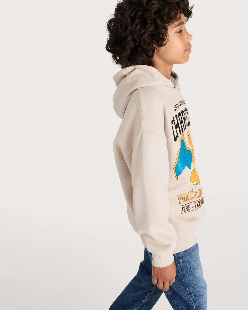 image 1 of Pokemon Charizard Cotton Rich Hoodie in Stone