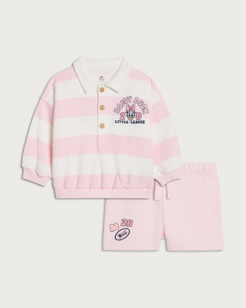 Disney Daisy Duck 2-Piece Cotton Rich Striped Sweatshirt and Shorts Set in Pink