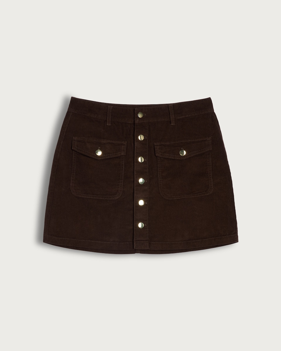 image 1 of F&F Pure Cotton Corduroy Button Front Mini Skirt in Brown